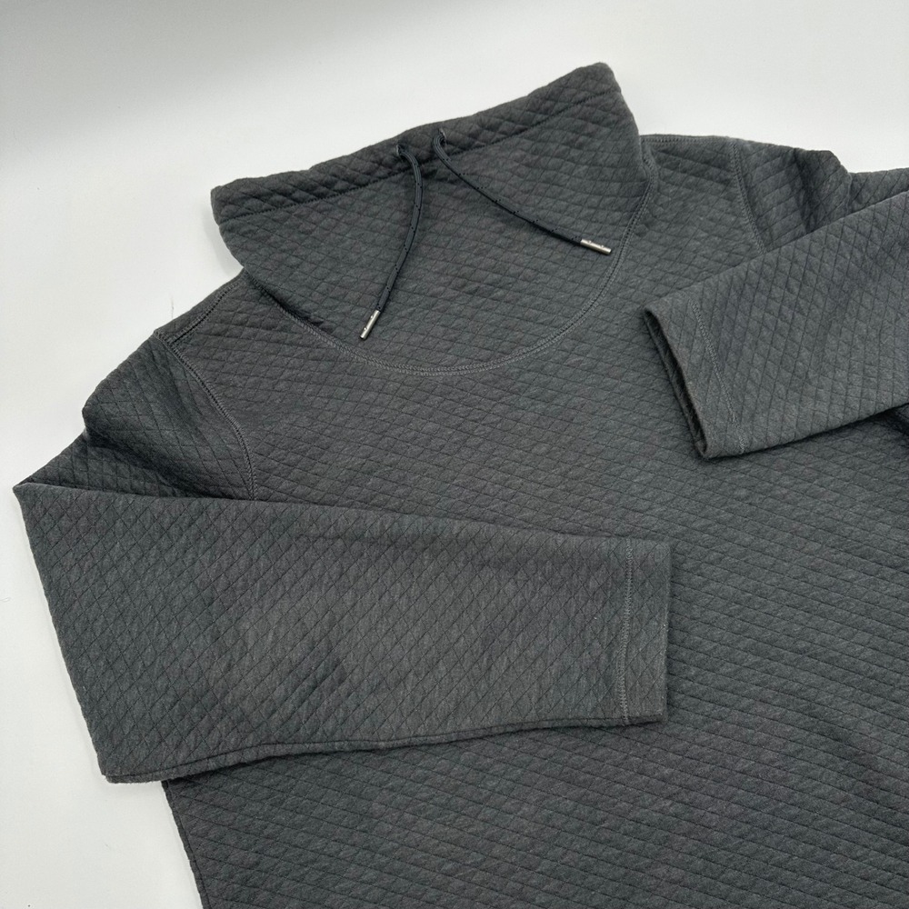 LL Bean Quilted Cowl Neck Pullover Charcoal Gray Snap‎ Side Sweatshirt Petite M